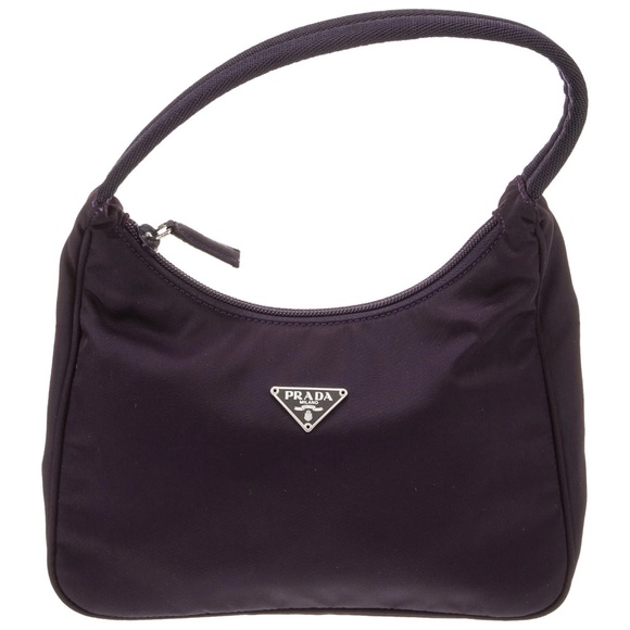 PRADA Enameled Metal Triangle Tessuto Sport Hobo - Black/Purple